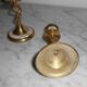 Pair of candlesticks in brass and mother-of-Pearl