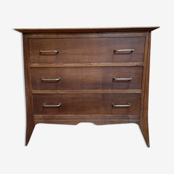 Commode scandinave à trois tiroirs en chêne pieds compas