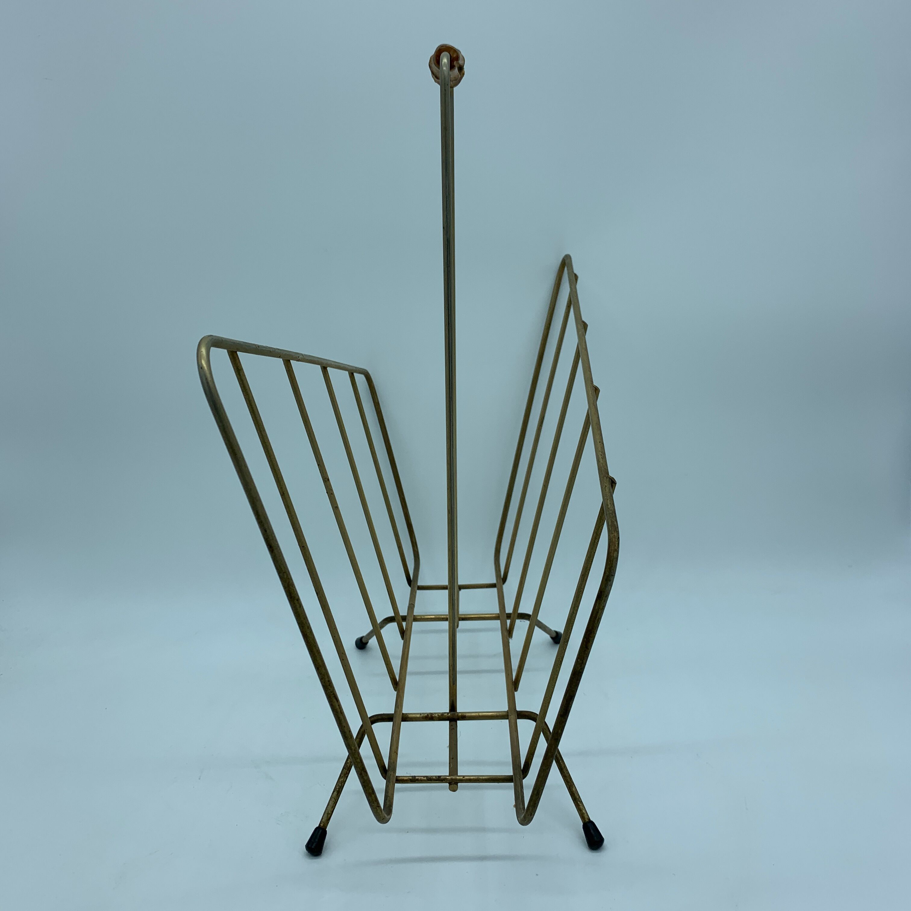 Vintage magazine holder in gold steel bamboo handle
