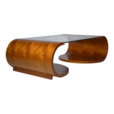 c. 1980 - Sculptural coffee table in walnut and tempered glass - France