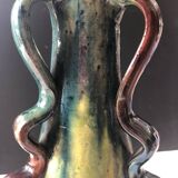 Vase with wavy handles in handcrafted Flemish stoneware