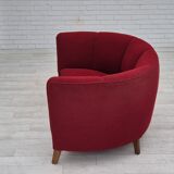 1960s, Danish 2-seater curved sofa, original red furniture fabric.