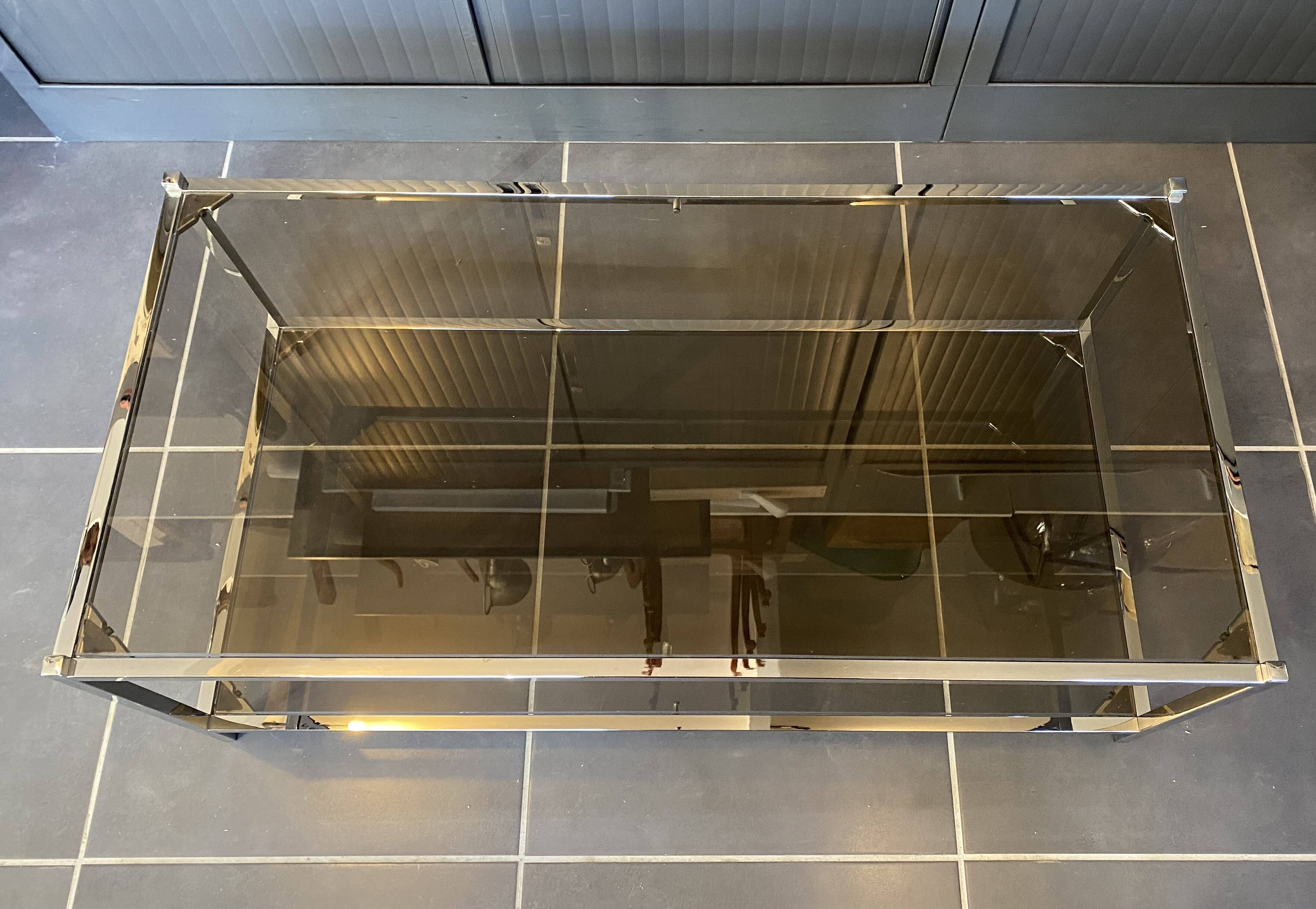 Table basse double plateau verre chrome style Bauhaus vintage 1970