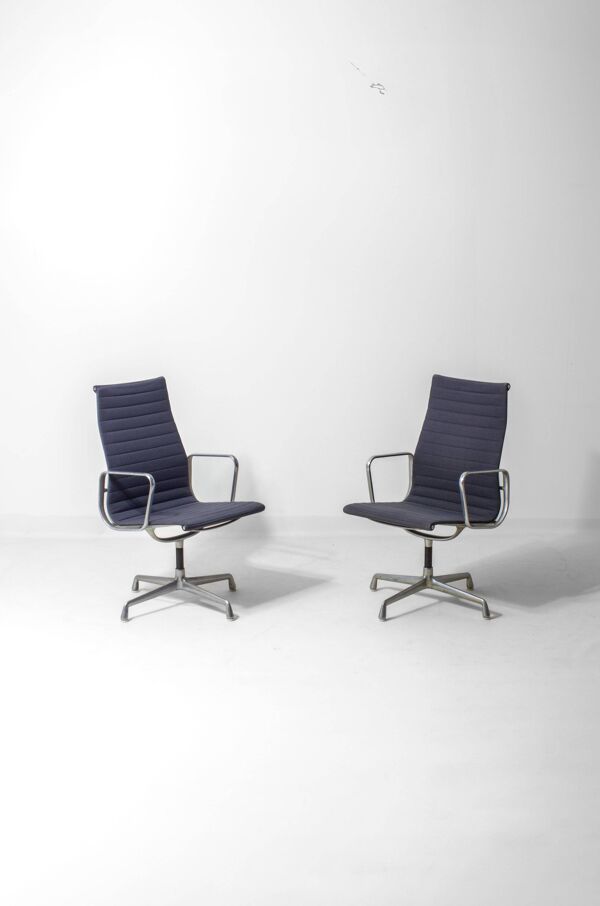 Ensemble de 6 chaises de bureau Herman Miller EA109 en tissu bleu-gris, années 1980