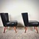 Pair of vintage club armchairs in black leatherette – 1950s