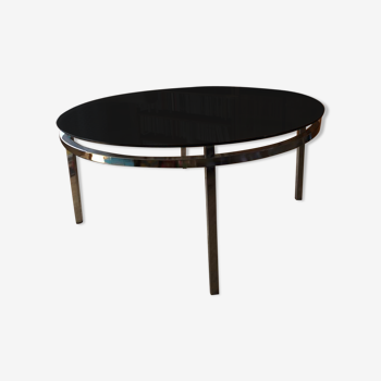 Round coffee table in chrome metal and smoked glass