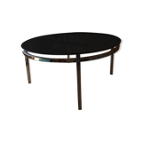 Round coffee table in chrome metal and smoked glass