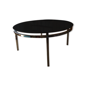 Round coffee table in chrome metal and smoked glass