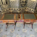 Pair of English style bedside tables in green leather