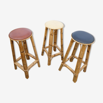 Set of 3 rattan bar stools