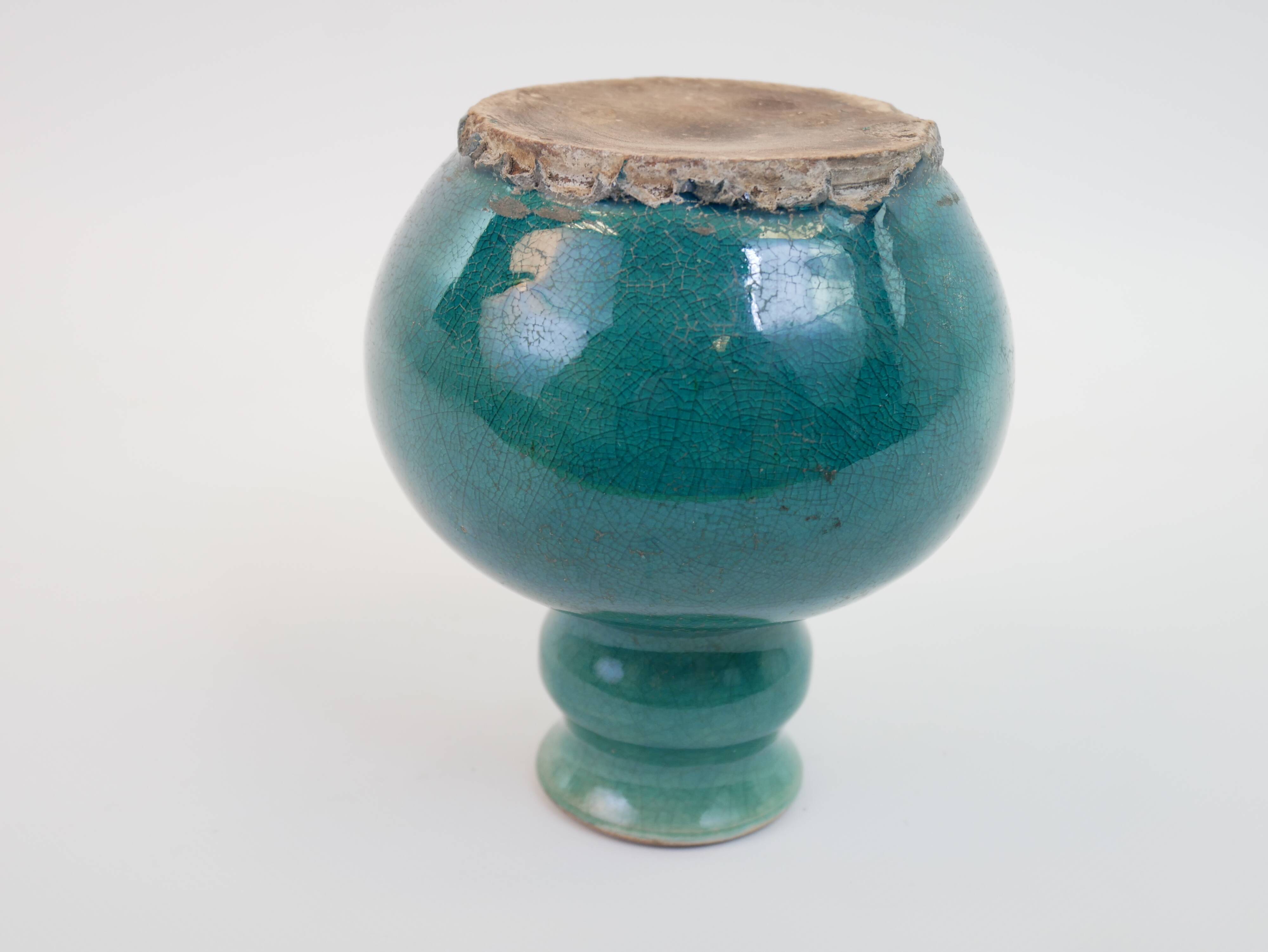 Small old blue ceramic vase