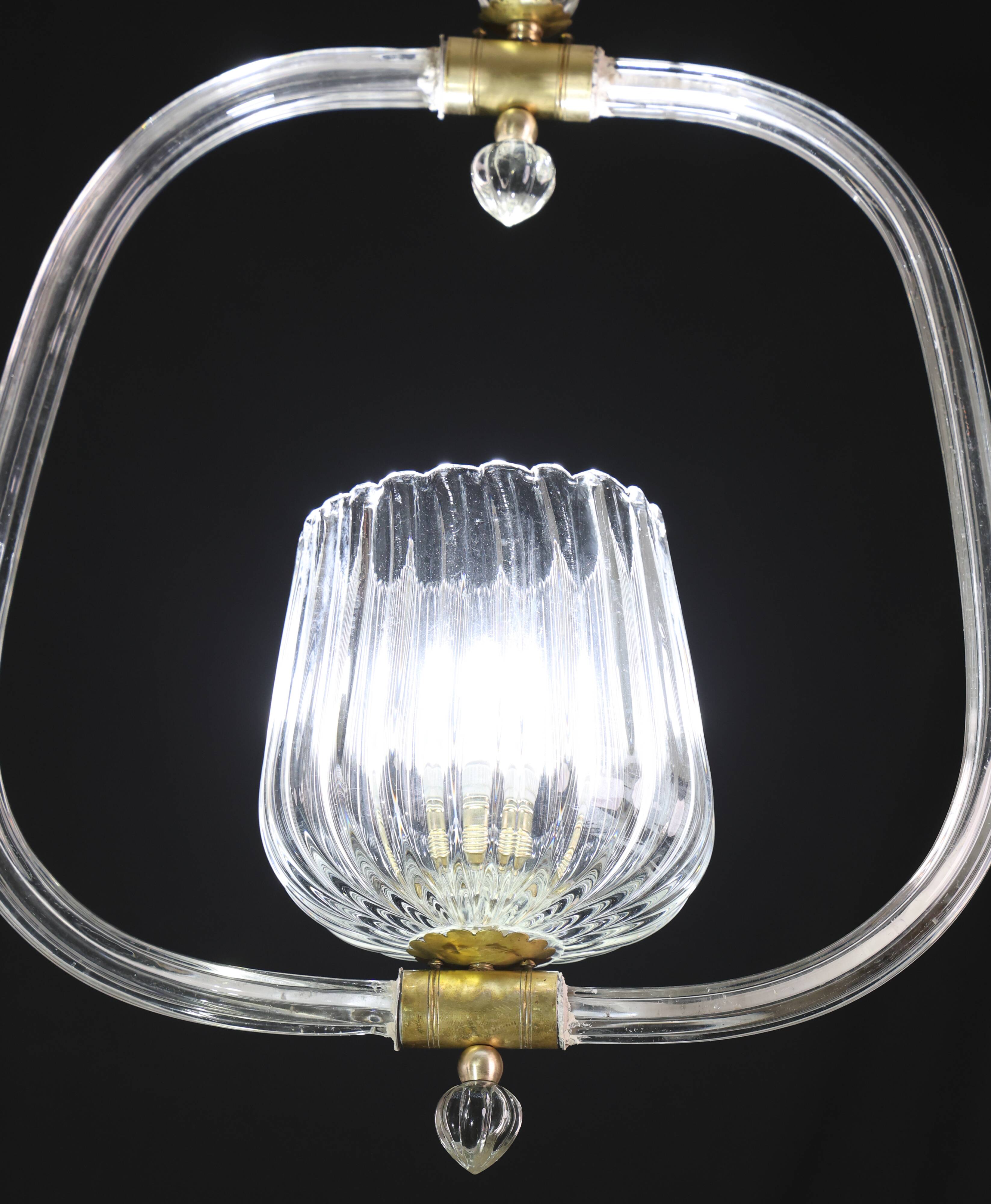 Charming Murano Glass Art Deco Pendant Chandelier by Ercole Barovier, 1940s