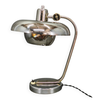 Rare lampe de bureau réglable en chrome Bauhaus des années 1930, Tchécoslovaquie