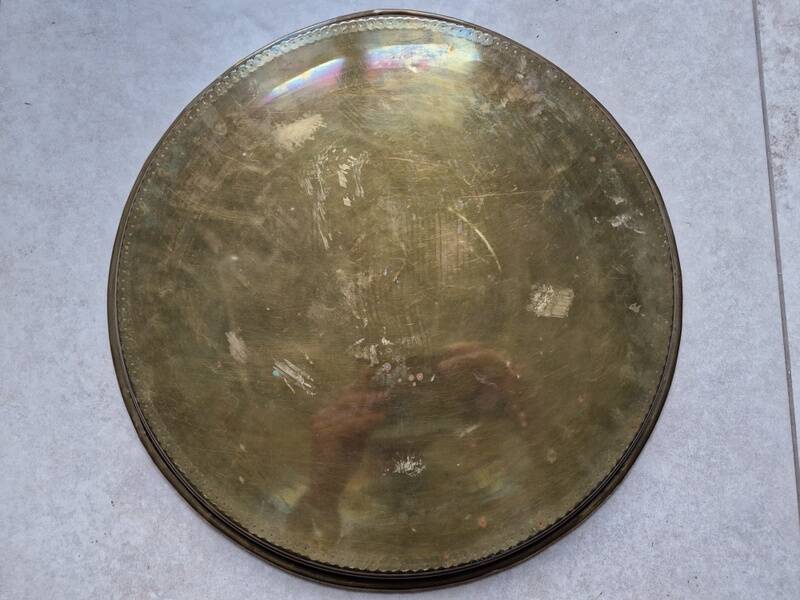 Antique copper or brass tray, Middle Eastern craftsmanship.