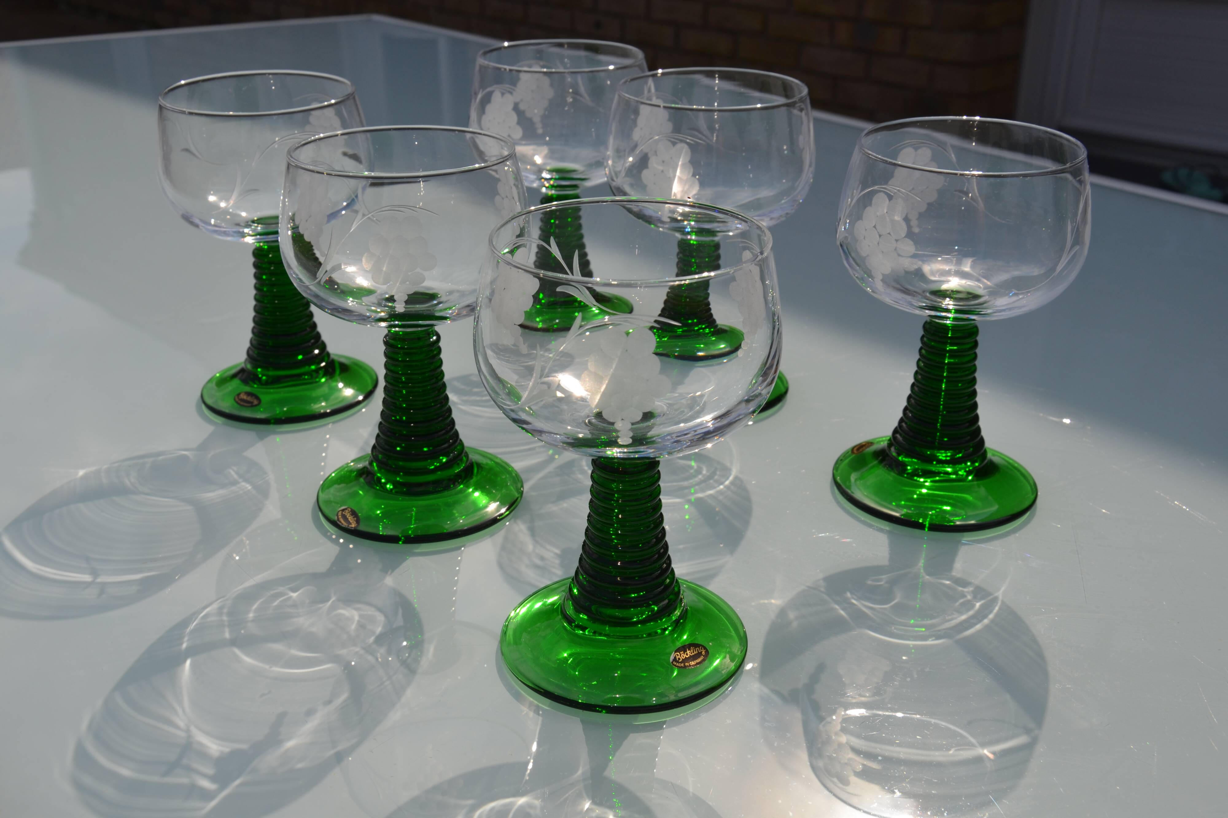 6 large engraved glasses Roemer Böckling Germany