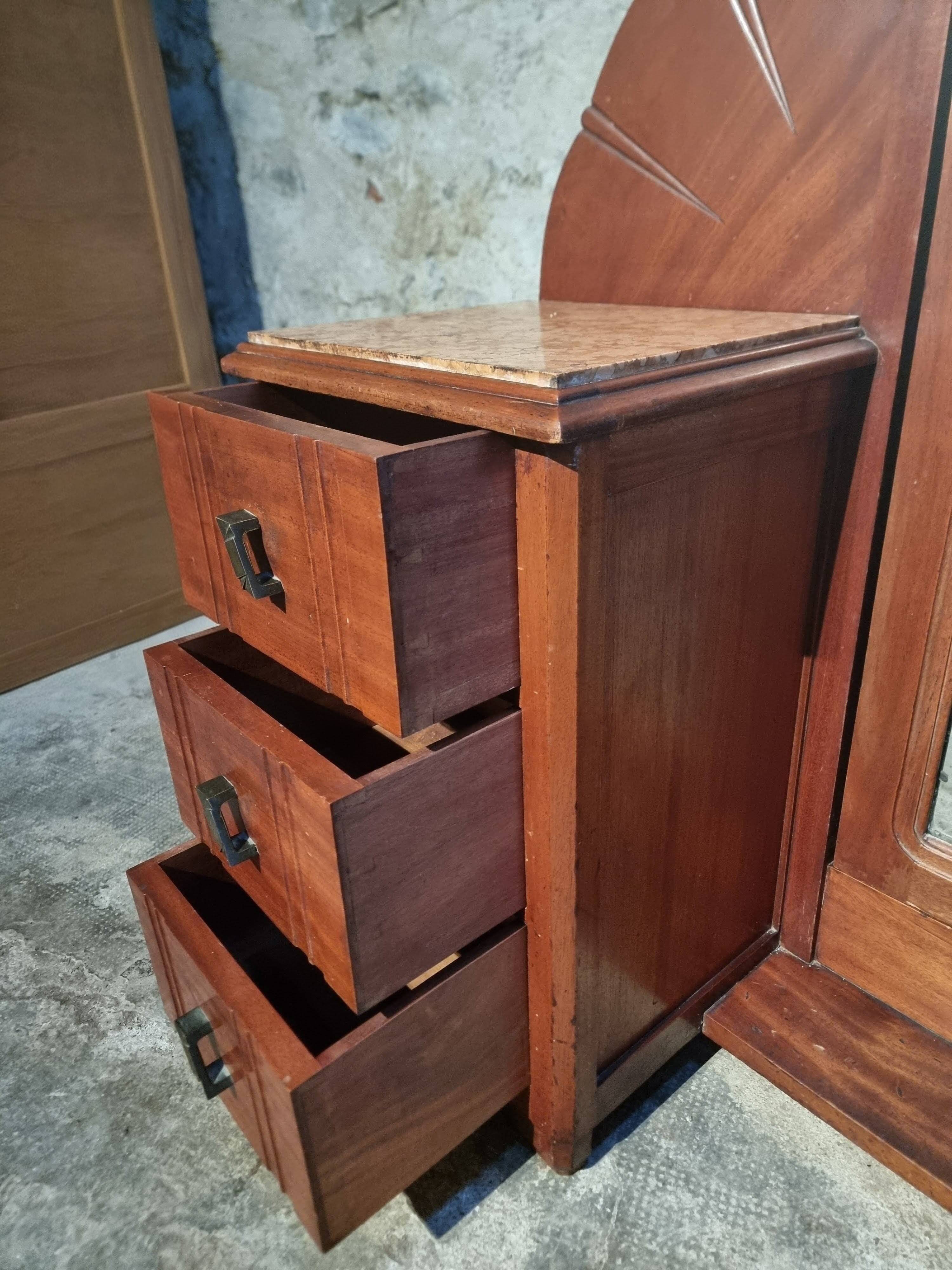 Art Deco mahogany dressing table with bevelled tilting mirror, France, 1920s–1930s.
