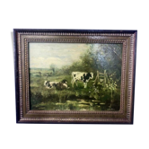 École hollandaise - paysage avec vaches - peinture à l’huile