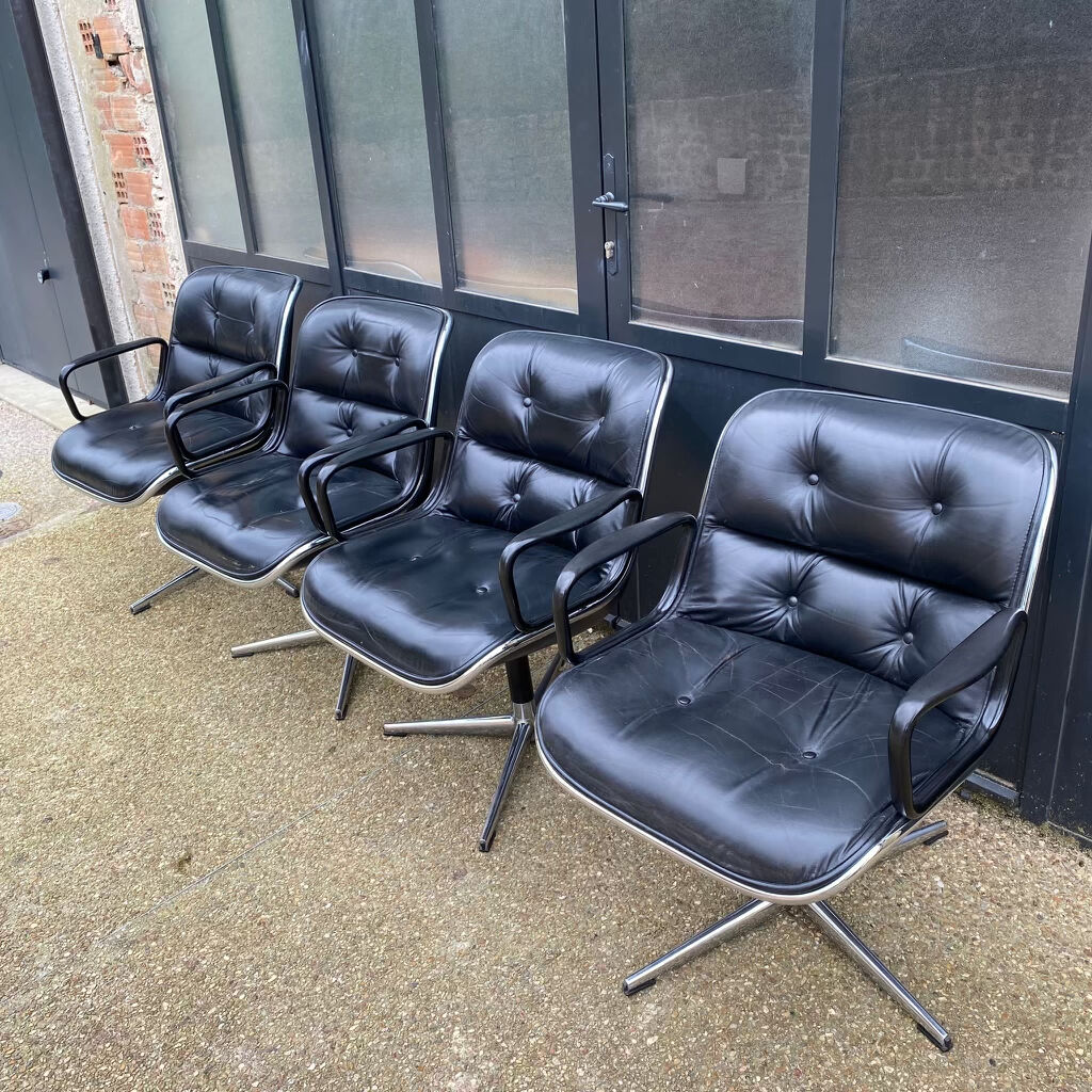 Ensemble de 4 fauteuils "executive chair" par Charles Pollock, 1ère édition Knoll, vintage 1970