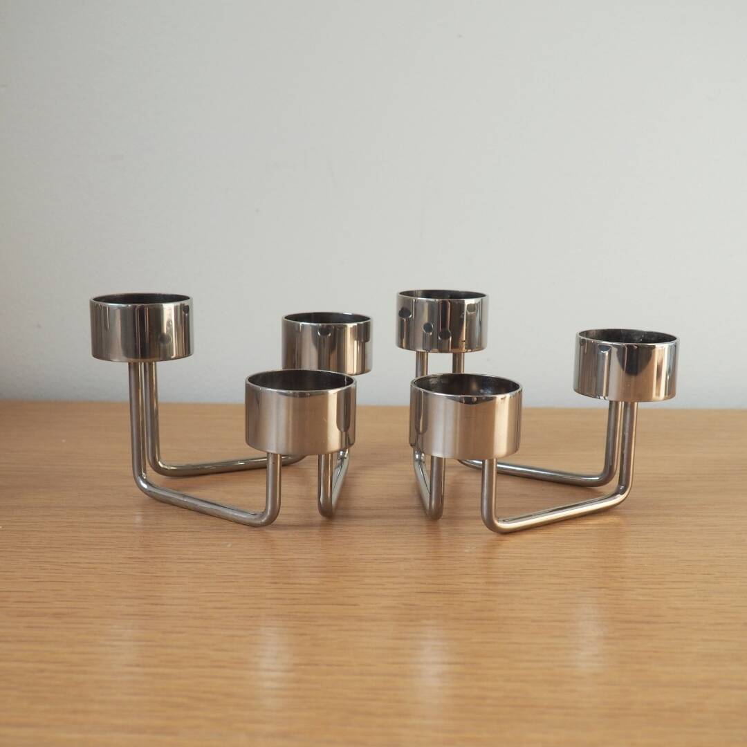 Danish Design - Handmade Steel Tommy Larsen Candle Holders - Design of Denmark, 1970s 1980s