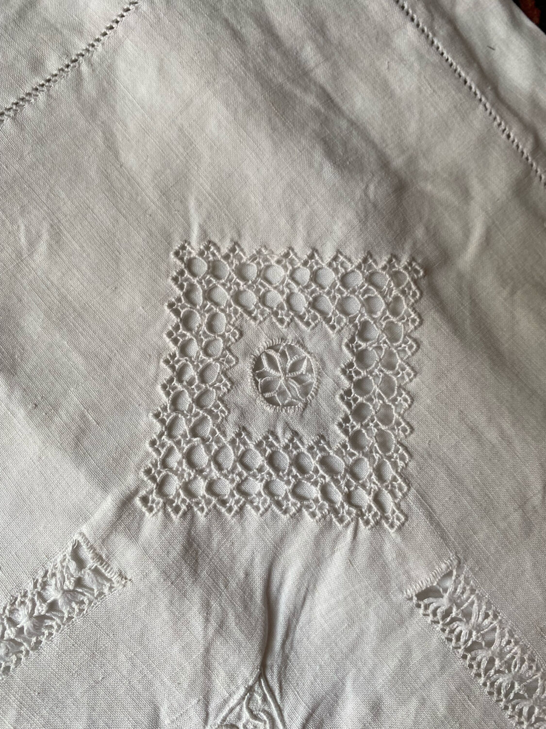 Pair of old cotton embroidered pillowcases with monograms.