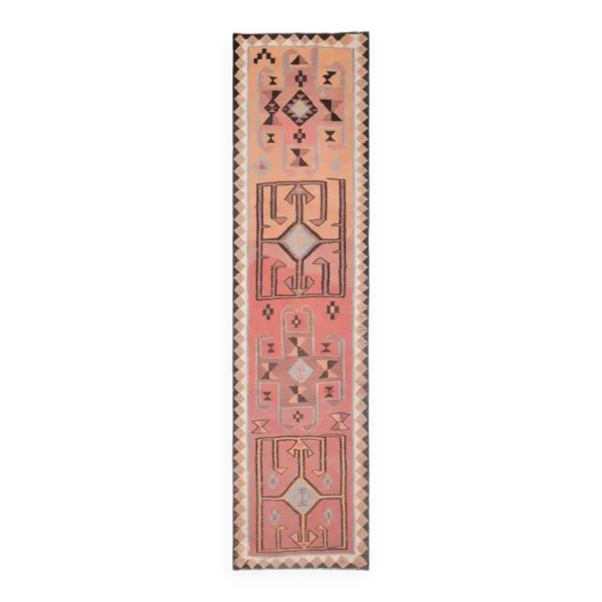 1970s Turkish Oushak Handmade Wool Cotton Orange Runner Rug 90x361