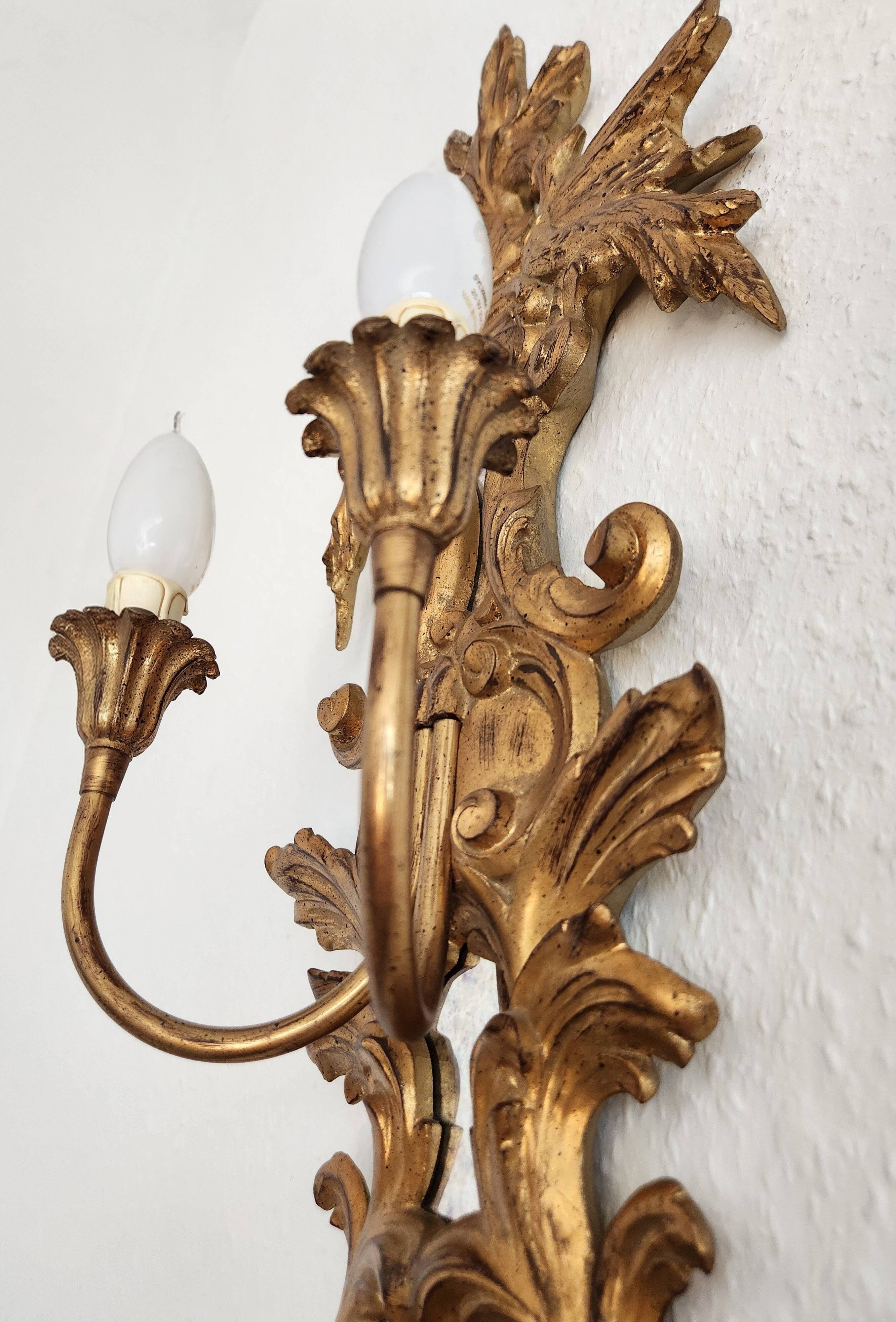 Louis XVI wall lamps Rocaille gilded carved wood antique mirror glass