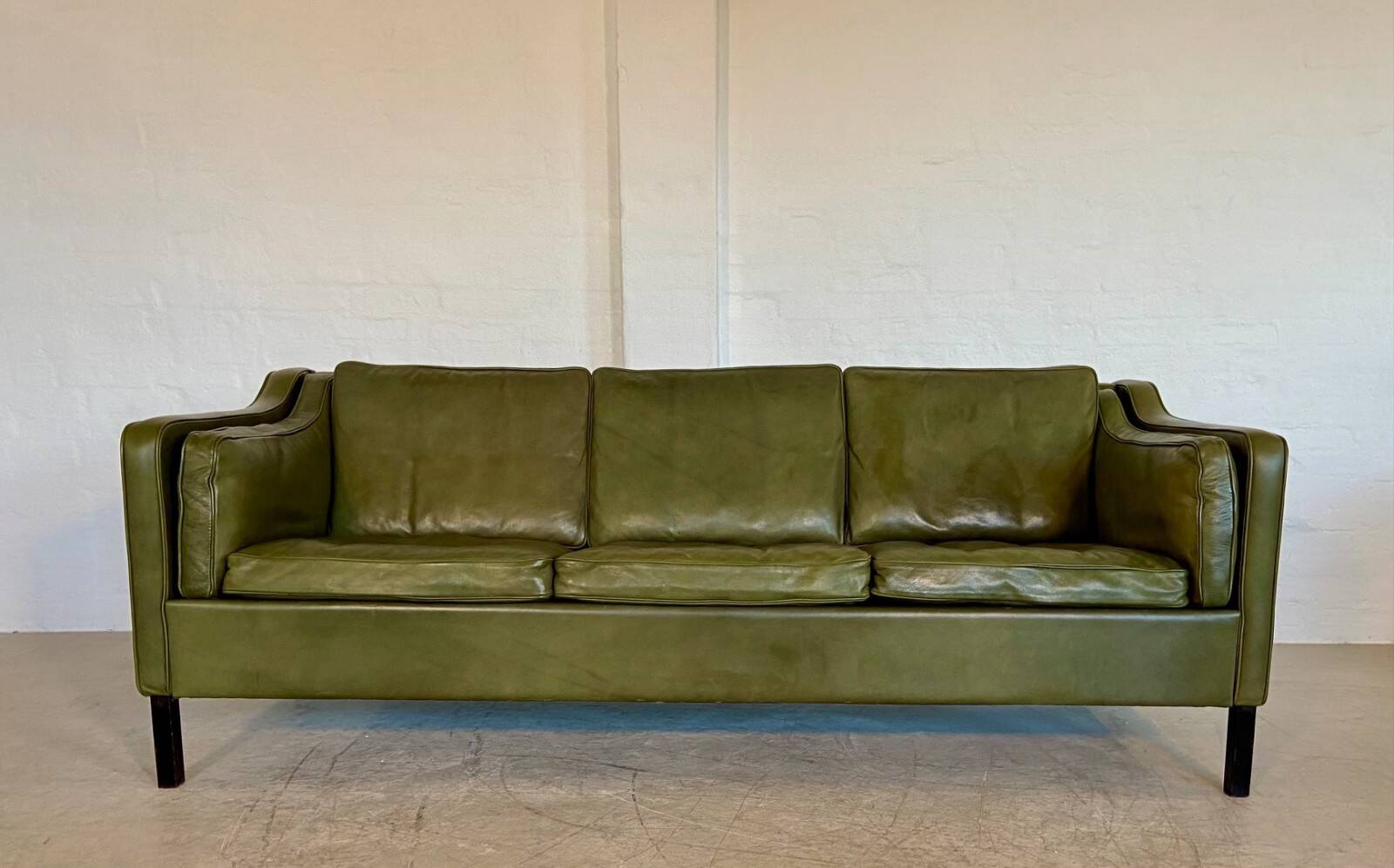 Canapé vintage danois Mogens Hansen en cuir vert olive des années 60