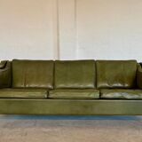 Canapé vintage danois Mogens Hansen en cuir vert olive des années 60