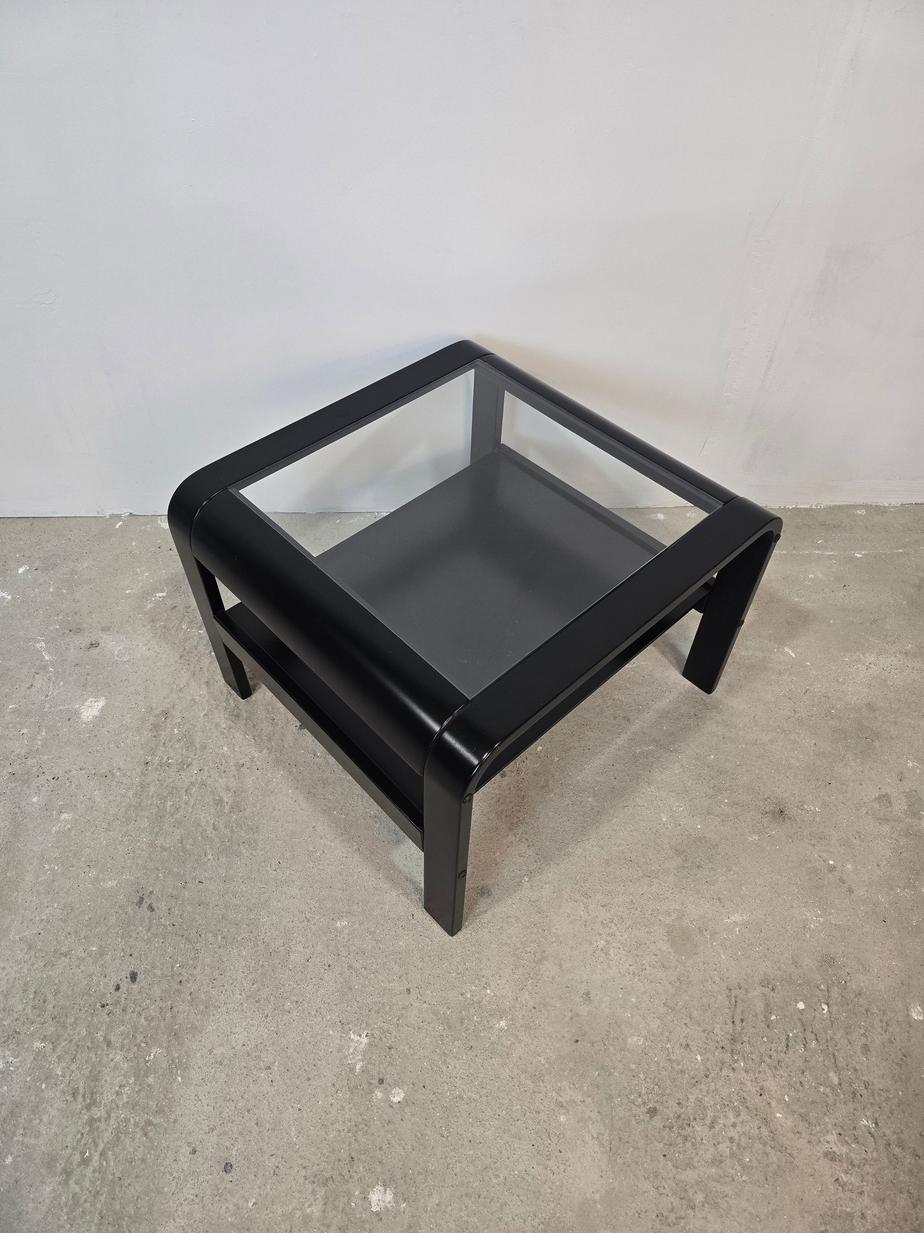 70s Bentwood Coffee Table with Glass Top – Mid Century Modern Black Si