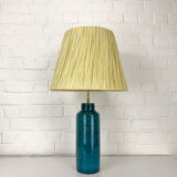 Scandinavian ceramic table lamp, raffia lampshade, Nymølle pottery, Denmark 1960s