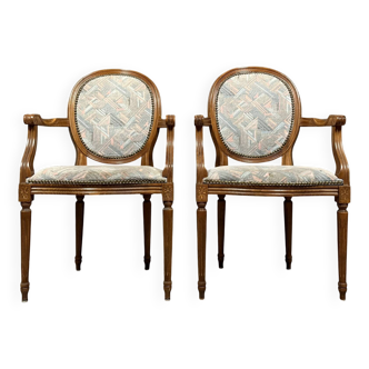 Pair of Louis XVI armchairs with medallion backs circa 1940