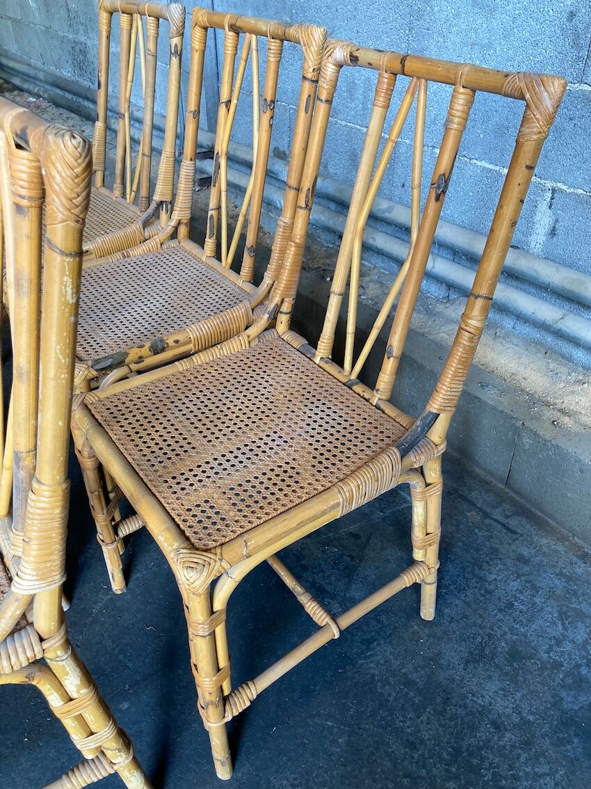 Set of 6 rattan chairs with cannate seats
