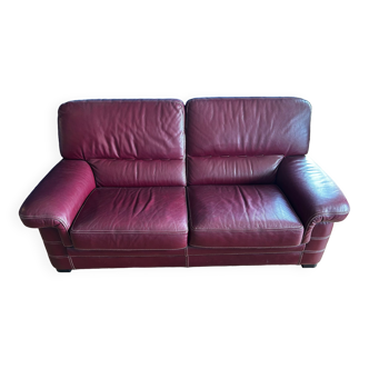 Fixed sofa 3 places buffalo leather full grain burgundy