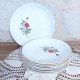 8 assiettes à dessert et plat de service moulin des loups motif rose