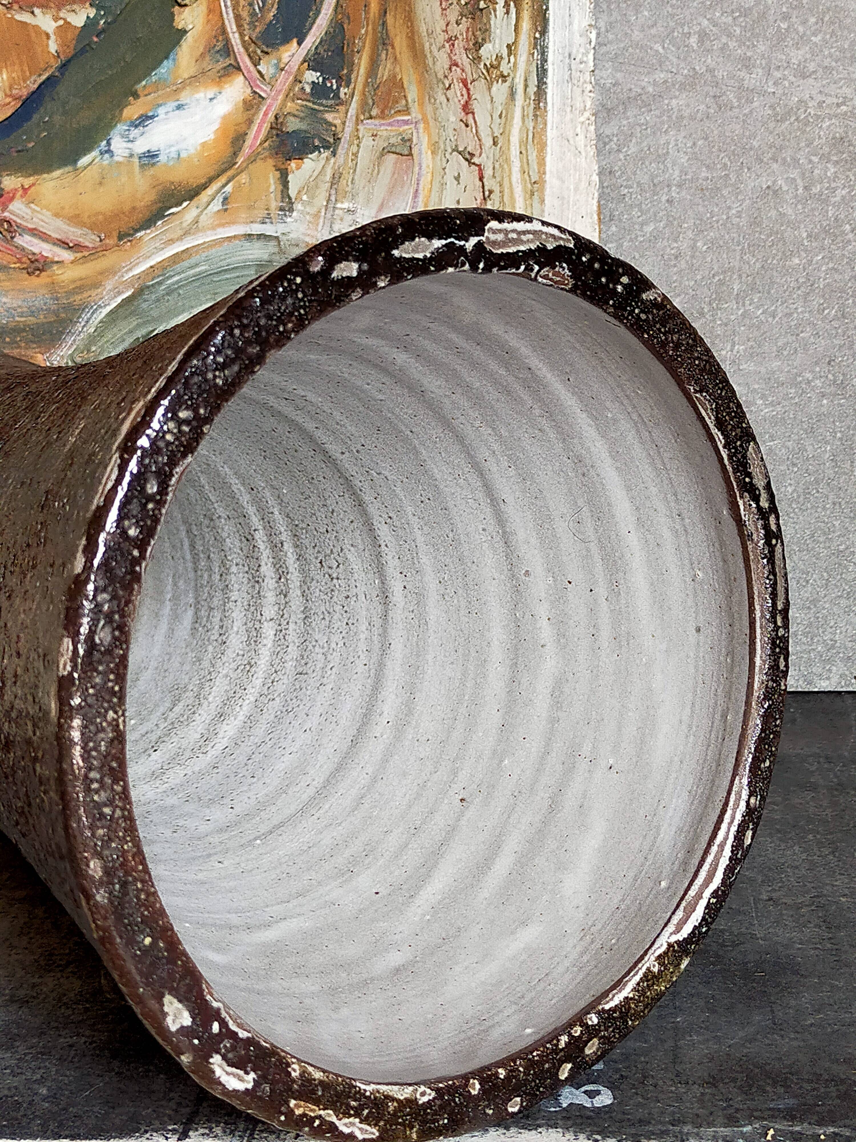 Vase "Diabolo"de potier grès noir émaillé fat-lava vintage