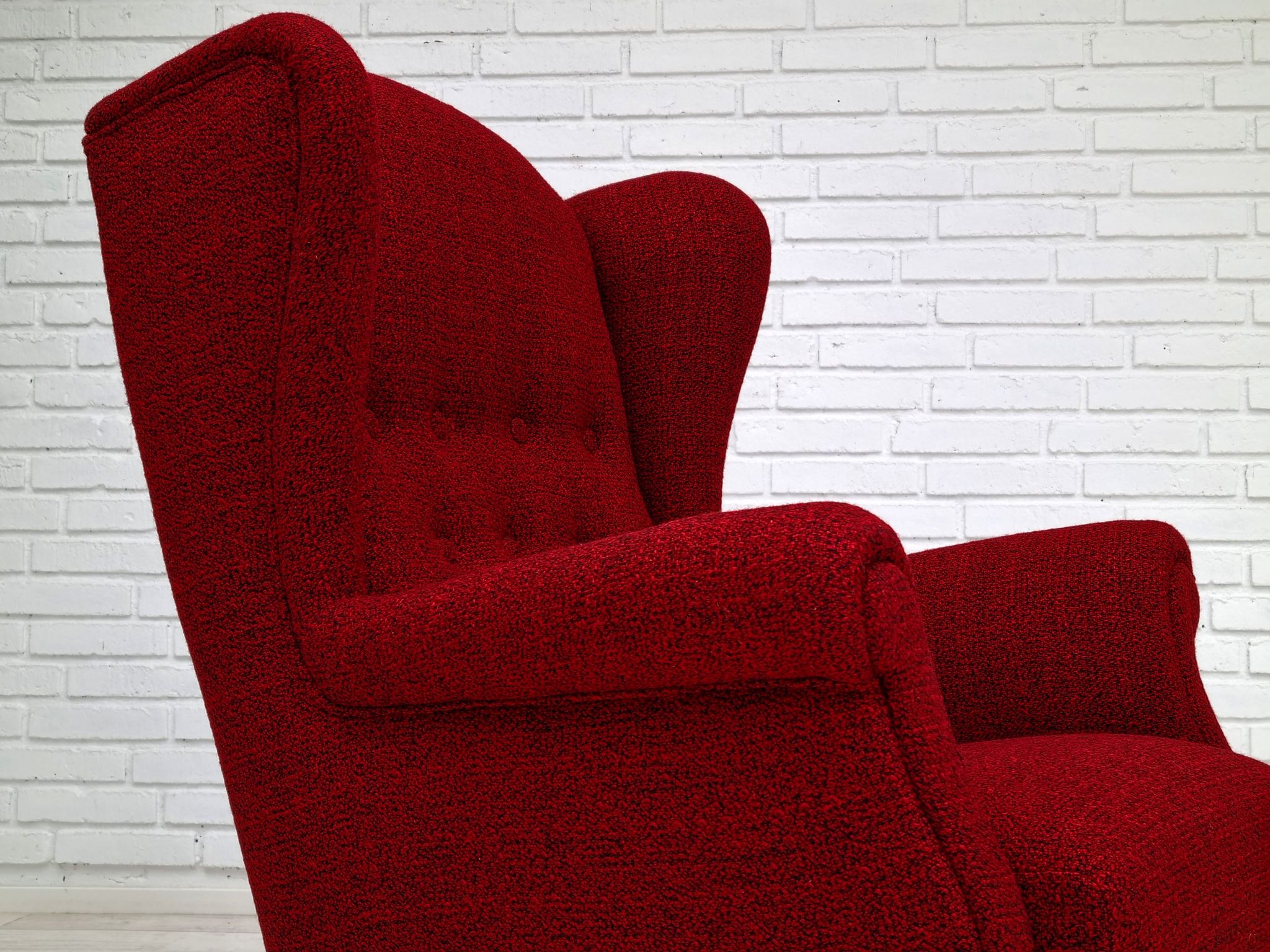 50s, Danish design, refurbished chair, furniture wool, mahogany wood