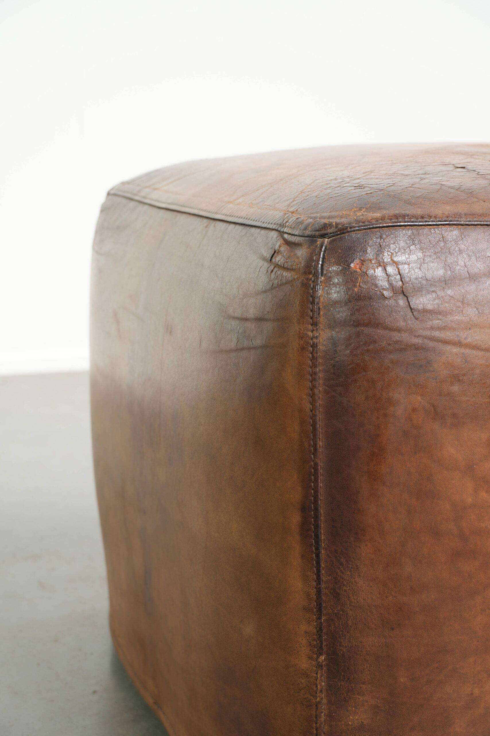 Sheepskin design ottoman with a very beautiful patina and stunning colours