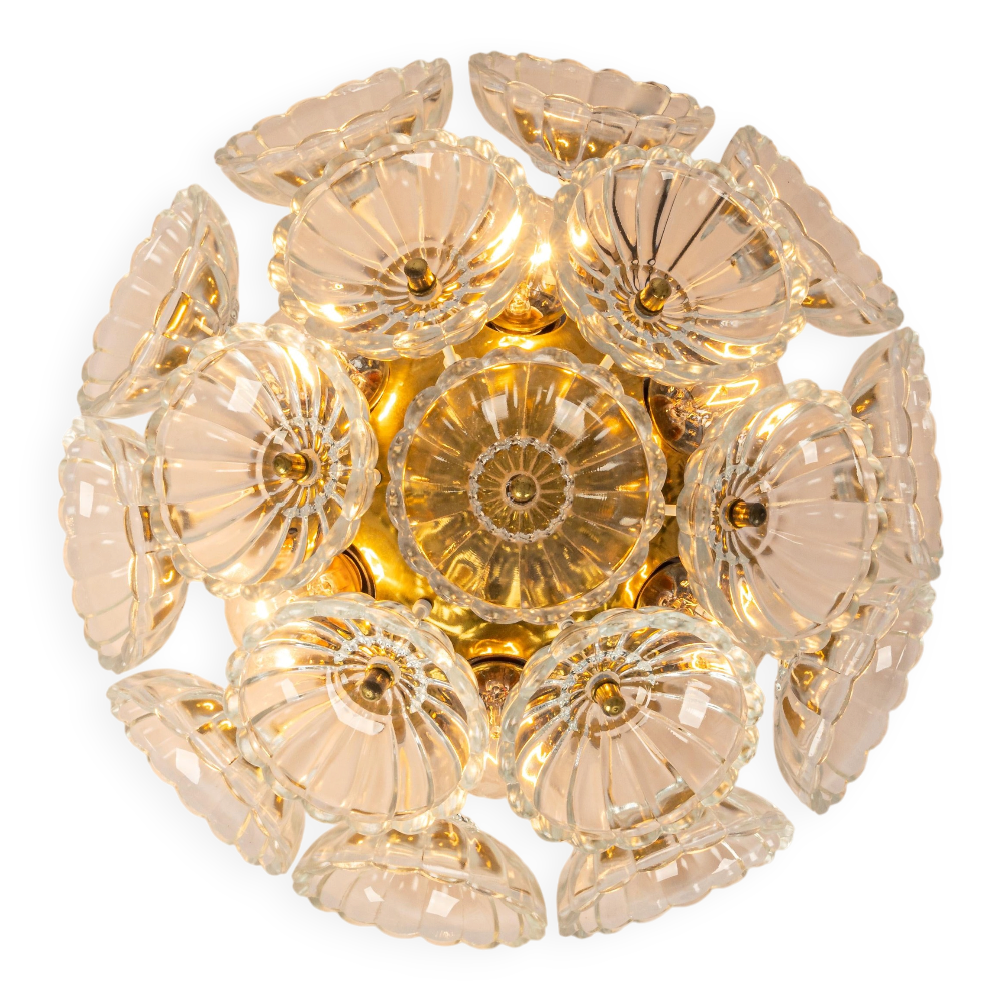 Sputnik ceiling light in floral glass and brass, Germany, 1960s.
