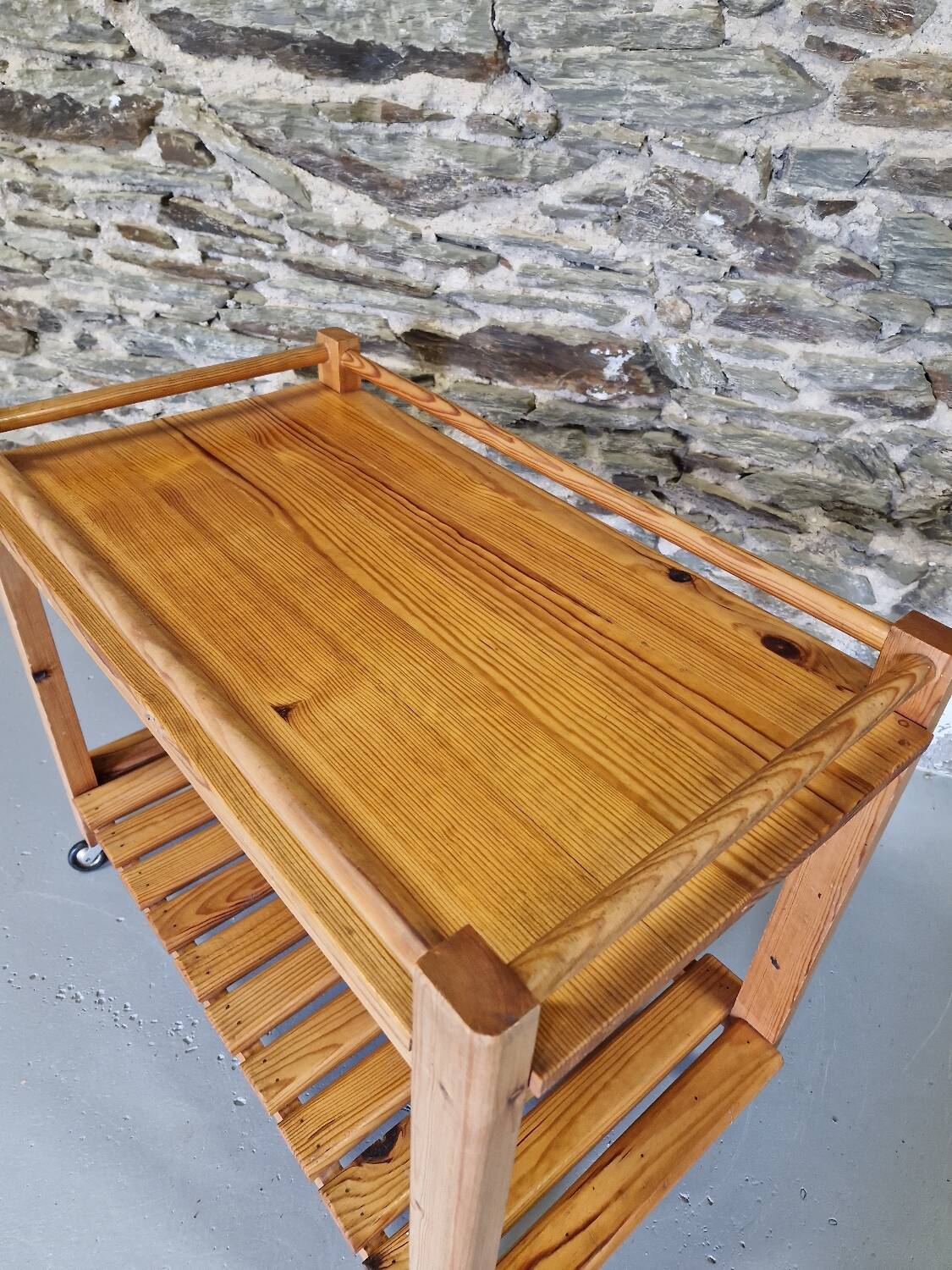 Old vintage pine serving trolley