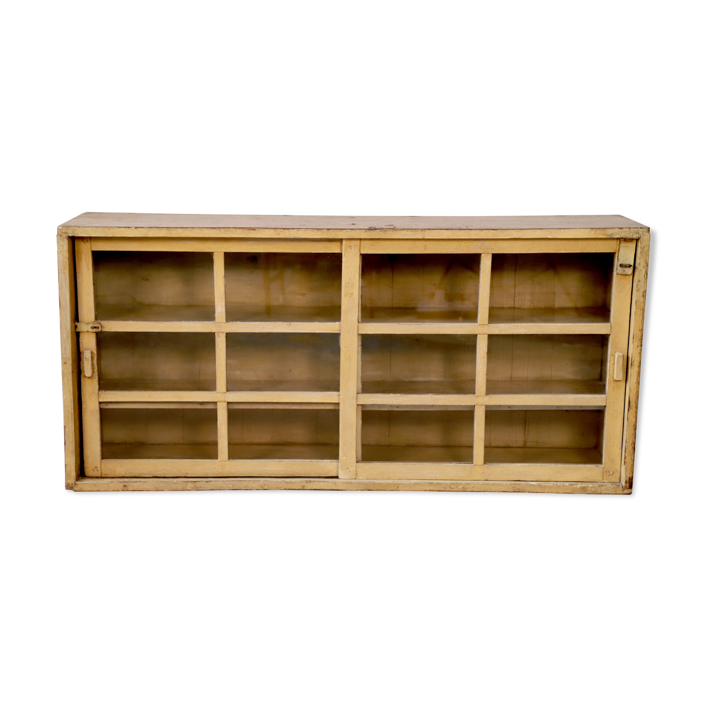 Enfilade buffet vitrine en teck birman avec patine jaune - écrue