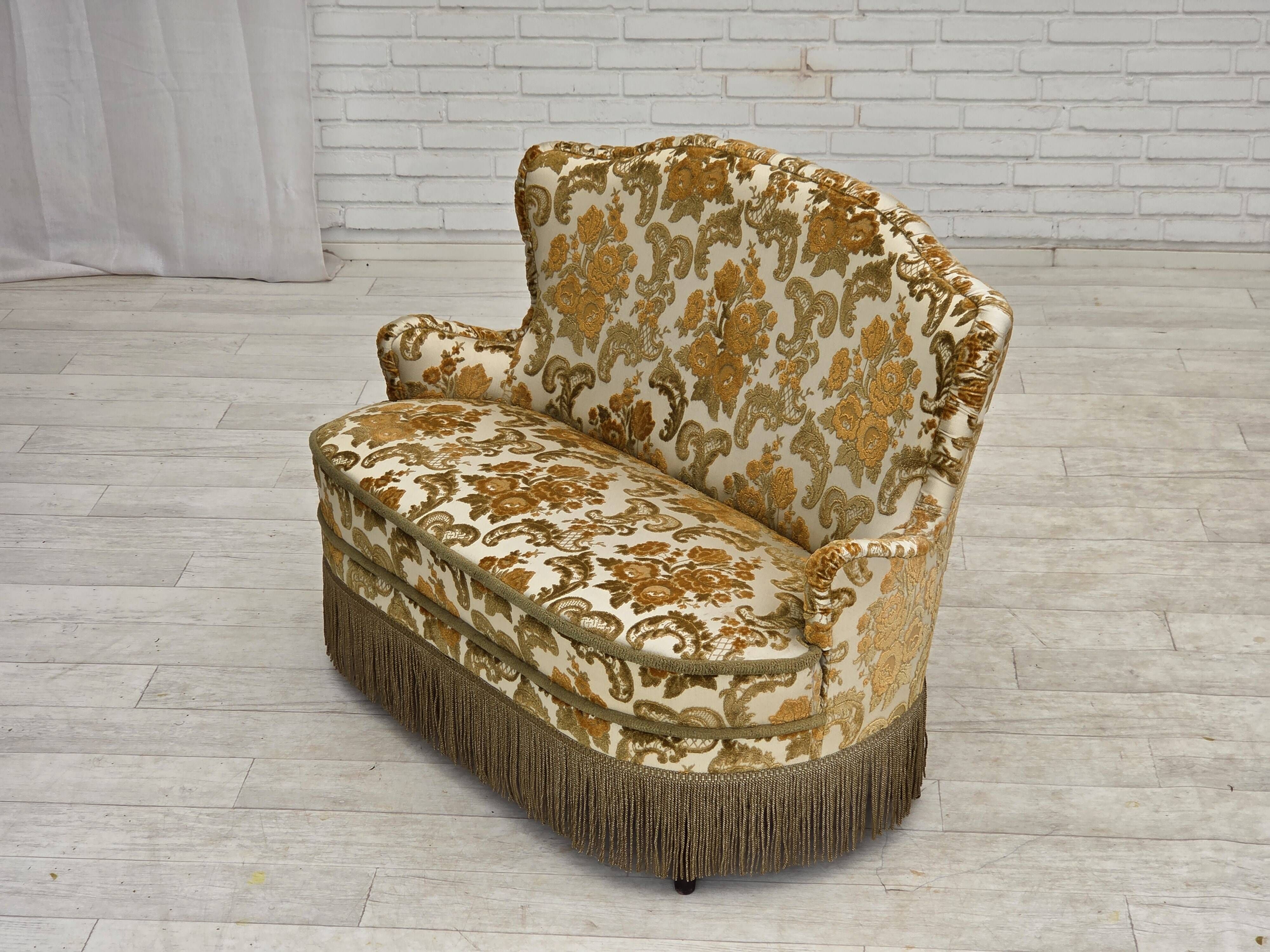 1970s, small 2-seater Danish sofa, brown/beige furniture fabric.