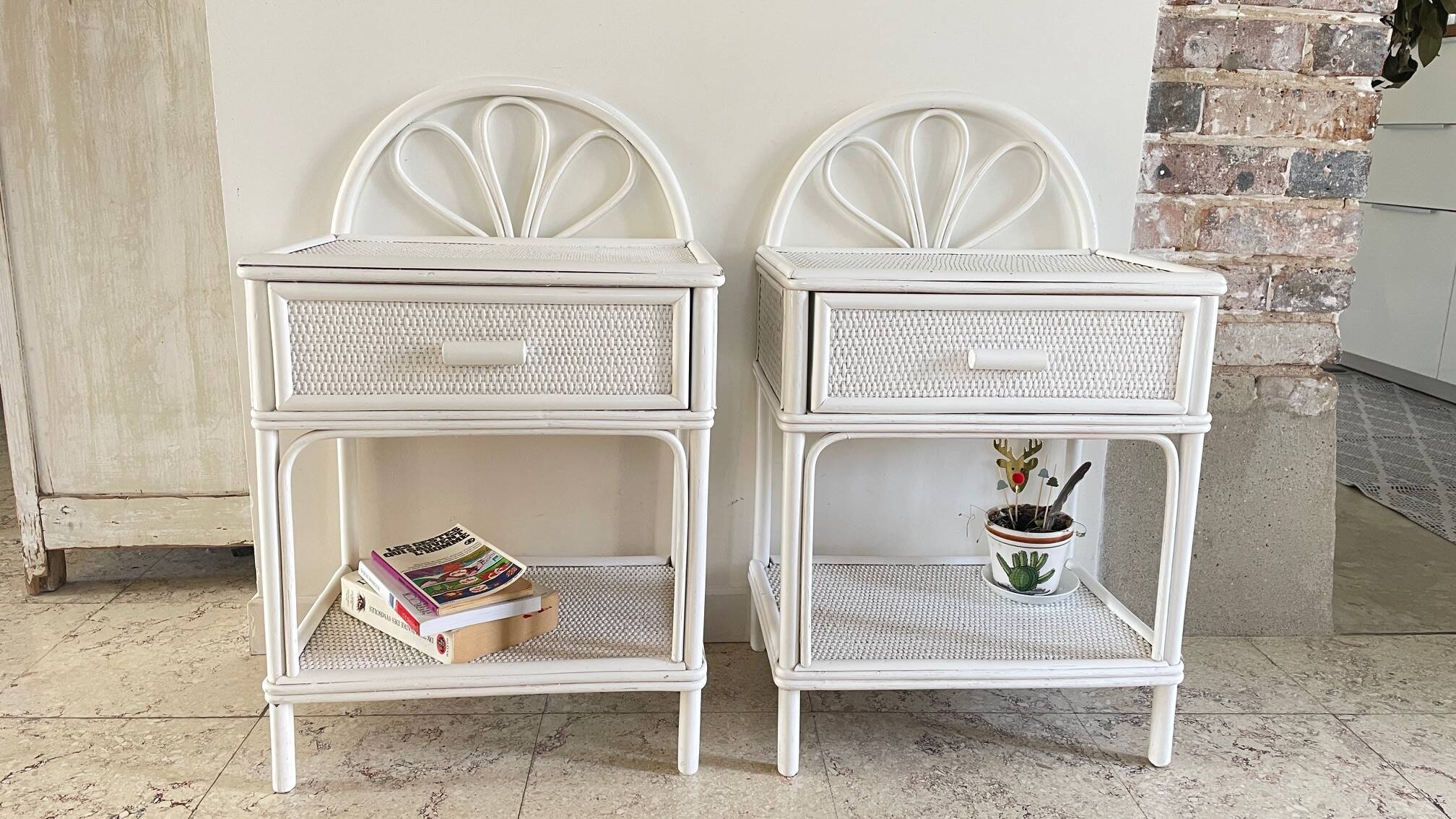 Pair of Vintage Rattan Bedside Tables