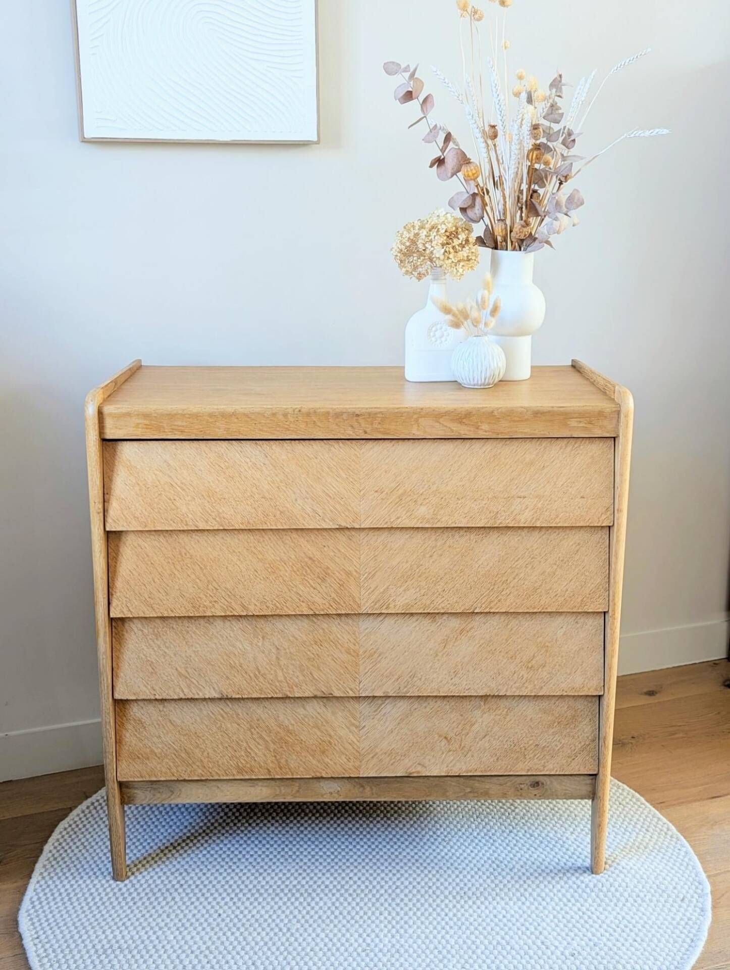 Commode vintage rénovée, années 50 60, chêne blond 