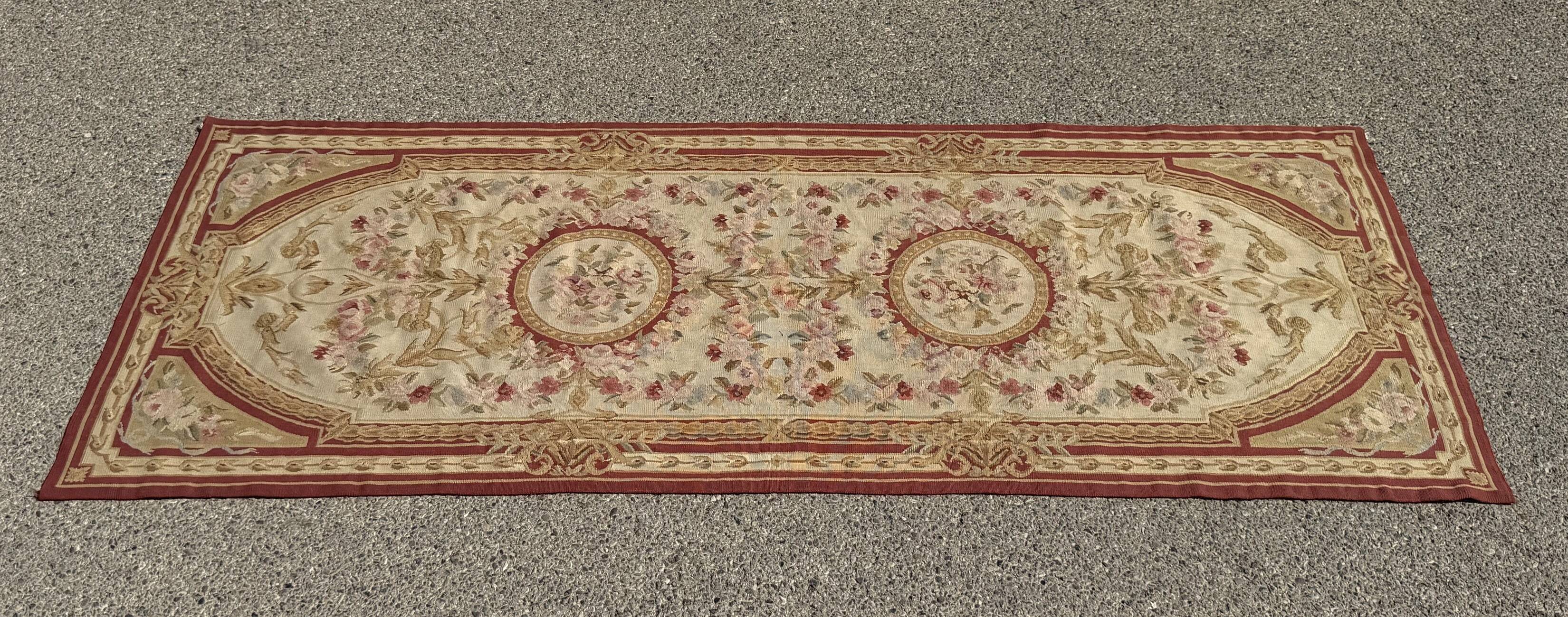 Aubusson style knotted pile rug – 2.45 x 0.90 metres –