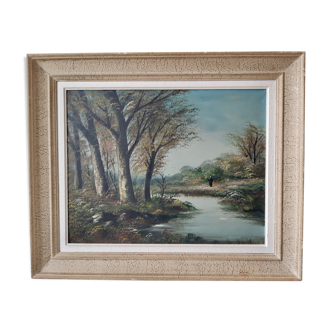 Ancient landscape painting signed