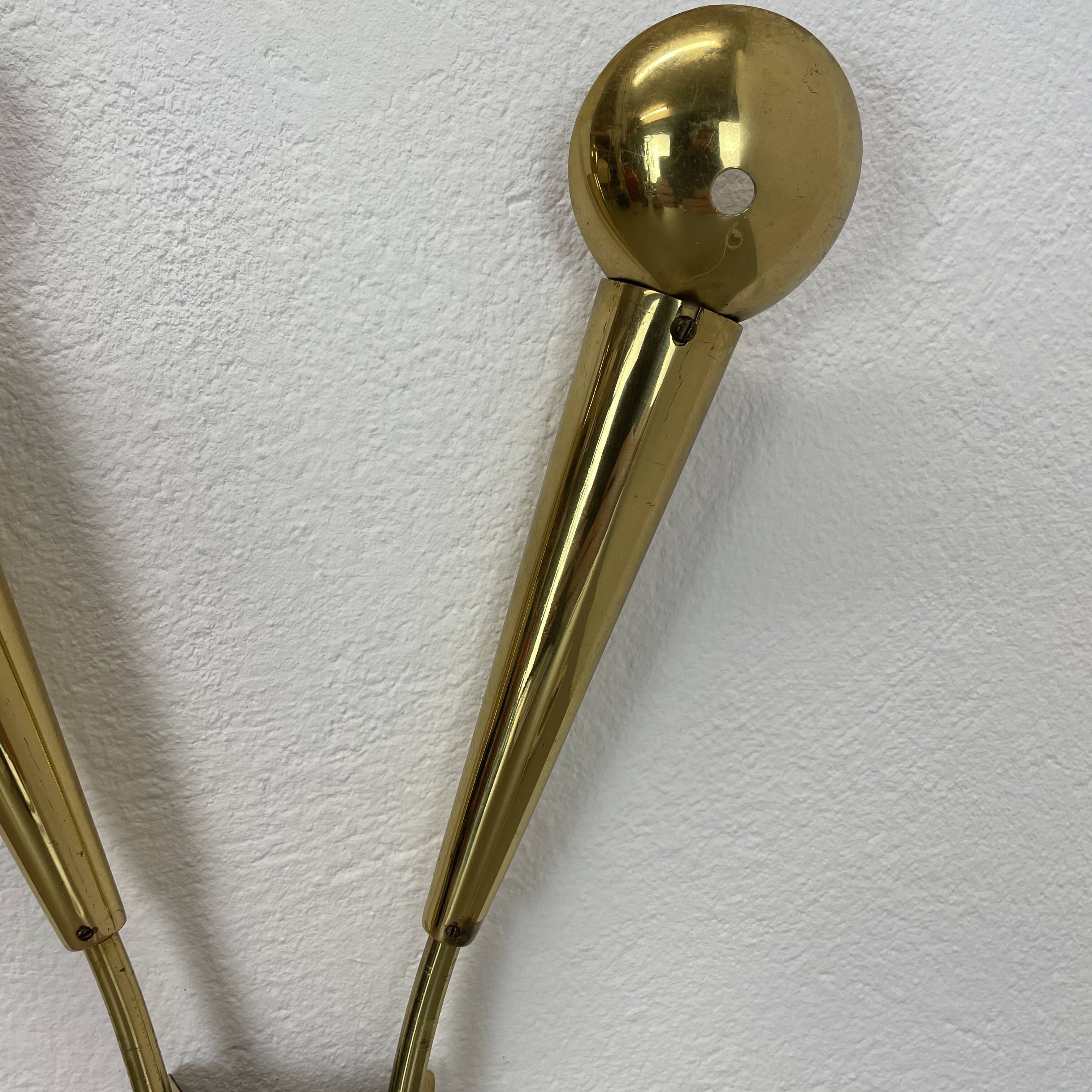 41cm Brass Stilnovo Style Theatre Wall Sconce Light, Italy 1950s