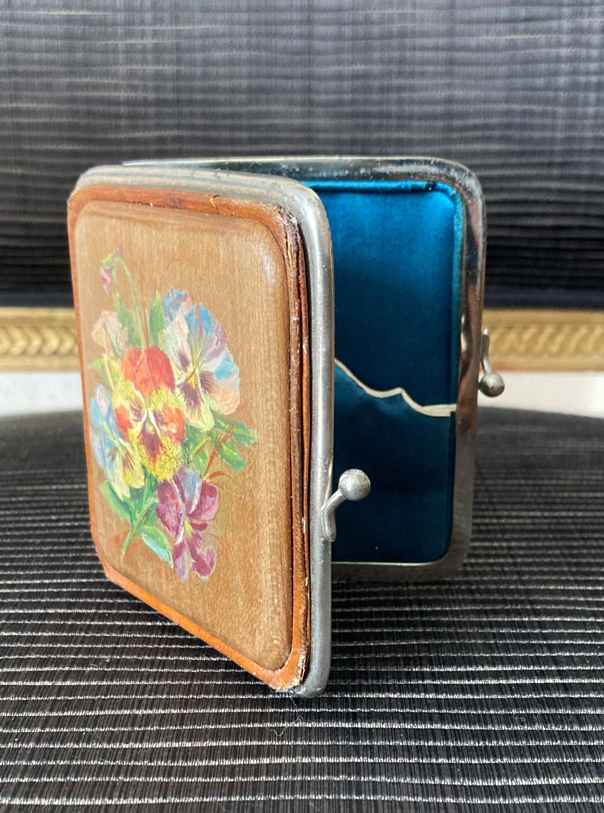 Old wooden, metal and silk cigarette case 19th century