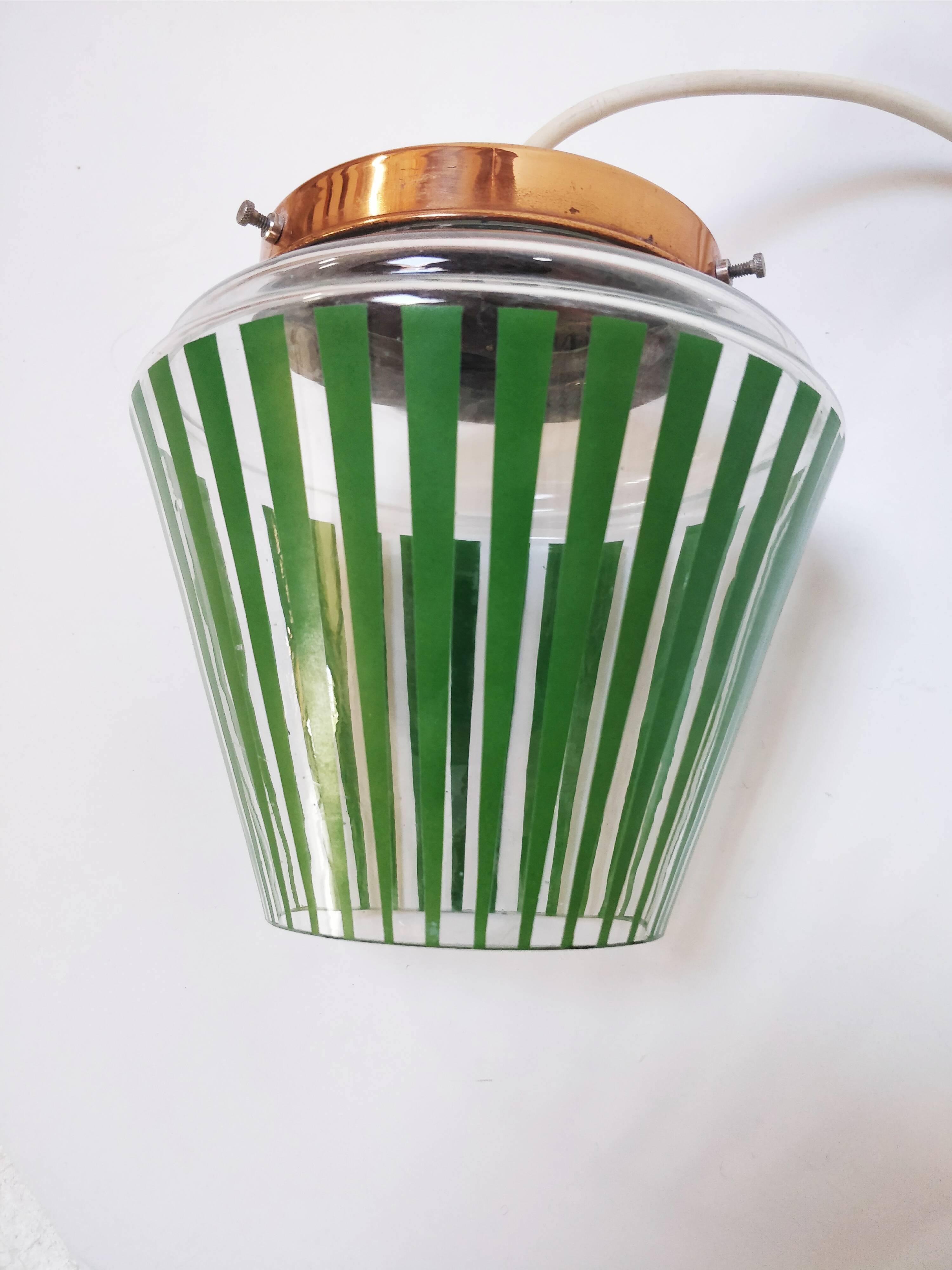 Vintage green striped glass pendant light