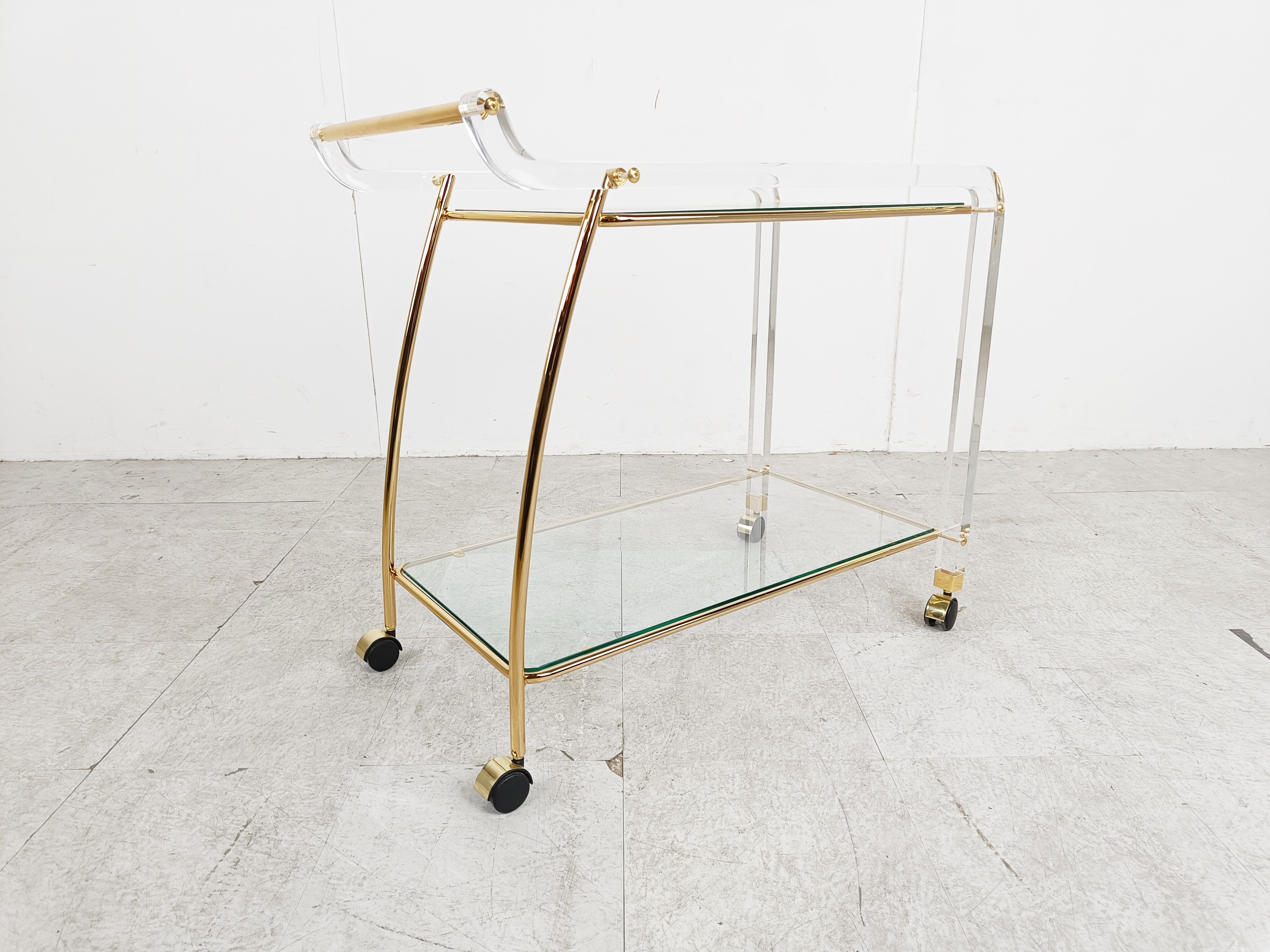 Brass and lucite drinks trolley, 1970s