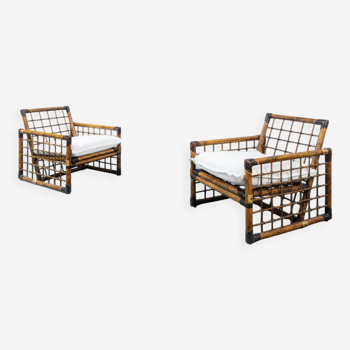 Paire de fauteuils vintage en bambou circa 1950 / 1960